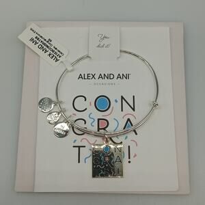 NWT Alex And Ani Congratulations Charm Bracelet GIFT Silver Tone